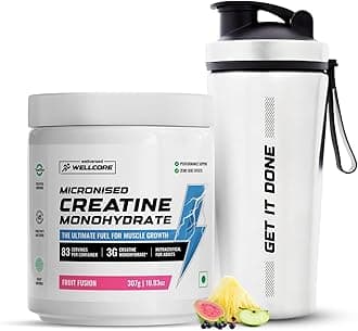Wellcore Pure Micronised Creatine Powder With Shaker (83 Servings, Fruit Fusion) For Enhanced Muscle Strength With Rapid Absorption | Creatine Monohydrate | Wellcore Creatine Flavoured - 307g