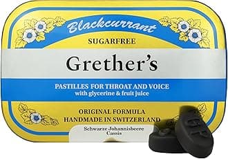 Grether's Sugar Free Blackcurrant Pastilles 440g Tin - Sore Throat Soothing, Dry Mouth Relief, Natural Remedy for a Healthy Voice