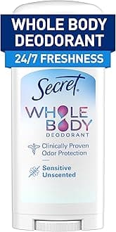 Secret Whole Body Deodorant Stick for Women, Unscented, Aluminum Free Deoderant Stick, 72 HR Odor Protection, 2.4 oz