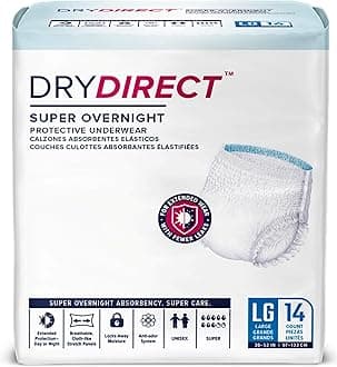 Dry Direct Super Overnight Underwear, Soft Cloth-Like Adult Diapers, Overnight Disposable Incontinence Protection - Large (Pack of 14)