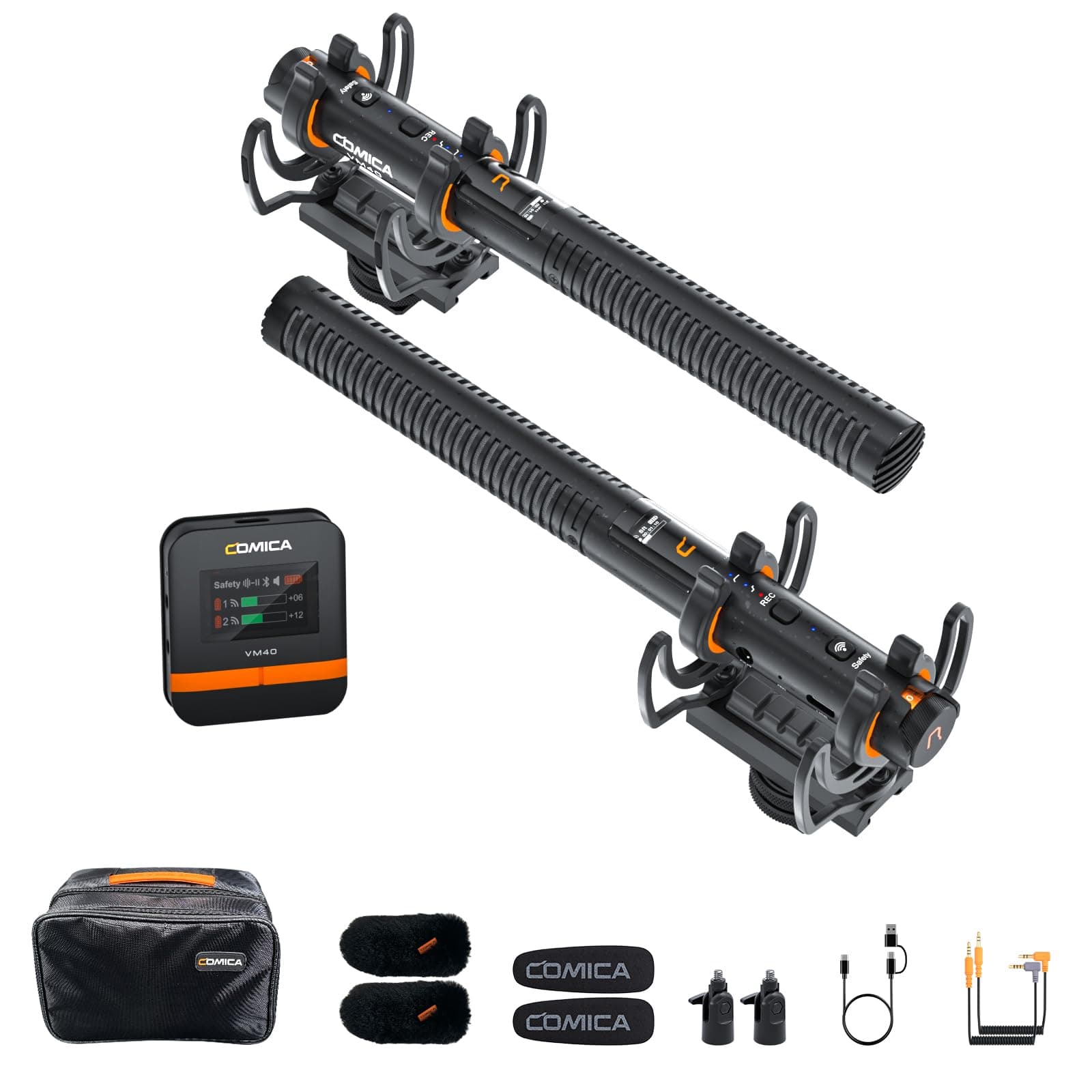 VM40 Wireless Shotgun Microphone with 32-bit Float Recording, 32GB Memory, 200M Range, Super Cardioid, Low Cut Filter, Camera Microphone for Filmmakers, Interview, Reporter(Combo)