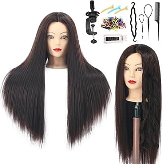 Mannequin Head Human Hair, 80% Real Hair 26-28" Cosmetology Mannequin Head Hair Styling Hairdressing Practice Training Doll Heads with Clamp Holder and Tools (#4 Dark Brown)