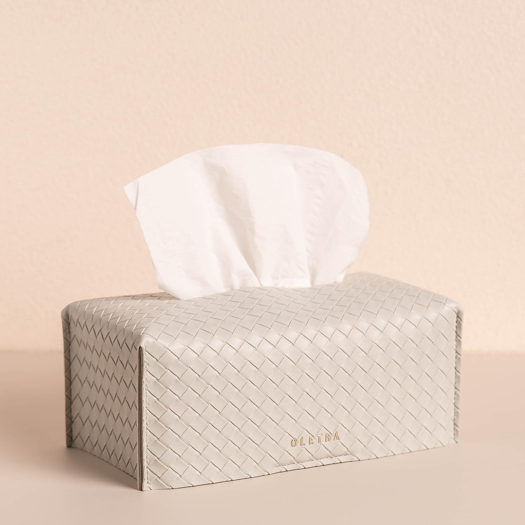 OLETHA Aesthetic Rectangle Tissue Box Cover, Medium Flat Box Tissues Holder Rectangular, Woven Textured, Grey
