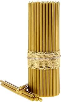DanilovoPure Beeswax Candles - No-Drip, Smoke-Less, Tall, Thin Taper Candles – Decorative Candles for Church Prayer, Decor or Birthday Candles – Honey Scented Candles – 12”x0.37” (Yellow, 50pcs)