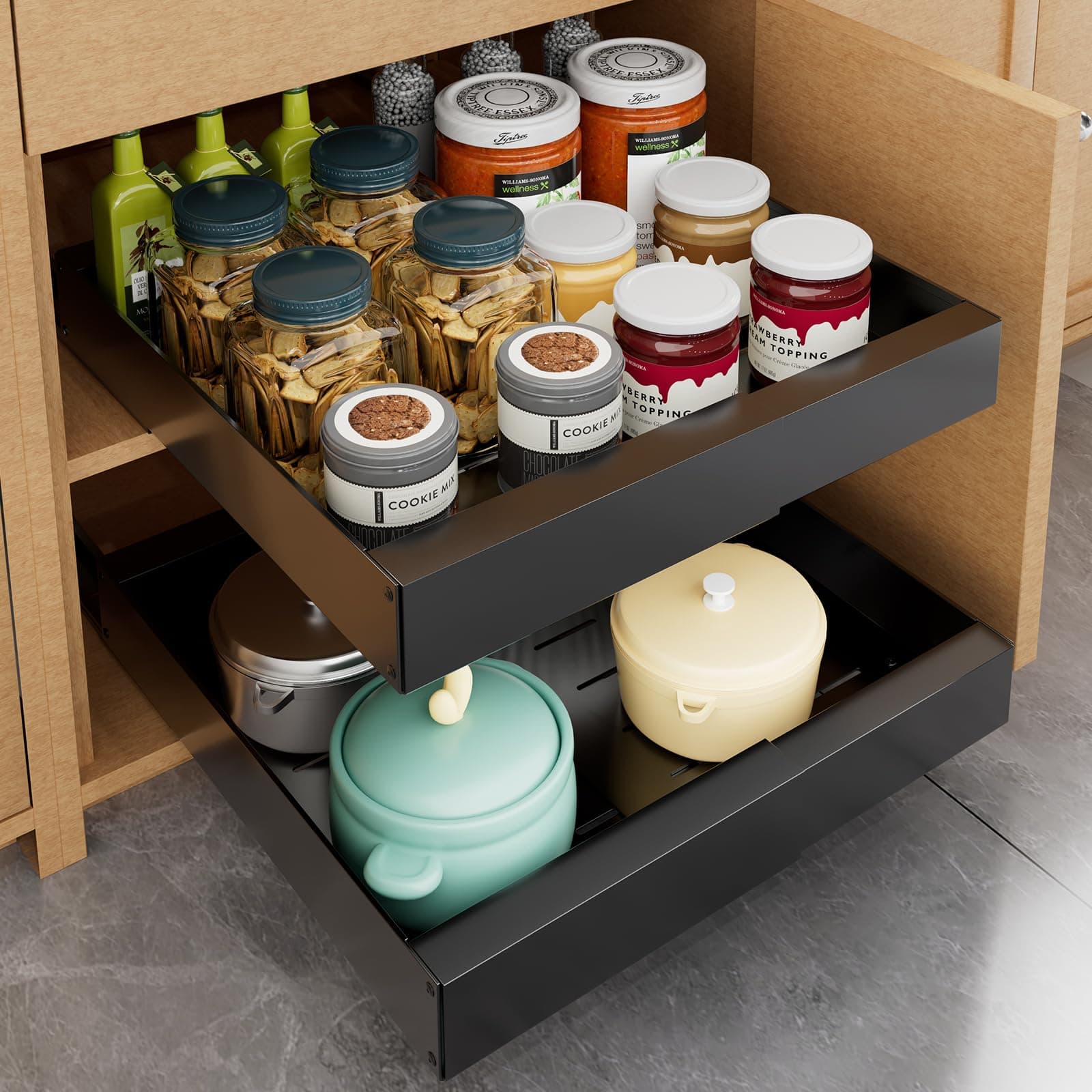 Pull Out Cabinet Organizer, Expandable(11.8"-18.1") Heavy Duty Roll Out Drawers with Adhesive Nano Film, Sliding Cabinets Shelves for Pantry, Home and Kitchen, 1Pack