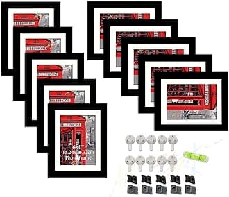 Art Street Photo Frame Set of 10 Individual Wall Photo Frame Black 6x8 Inches, with FREE hanging Accessories.