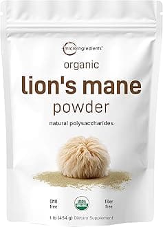 Organic Lion’s Mane Mushroom Powder, 16oz | Pure Fruiting Body Superfood | Supports Brain, Focus, Energy & Immune Health | Great for Smoothies & Coffee | Filler Free, Vegan, Non-GMO