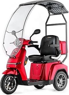 VELECO TURRIS with Canopy- 3 Wheeled Mobility Vehicle - Fully Assembled and Ready to use - Full LED Lights - High Contrast Display - Alarm System (Red)
