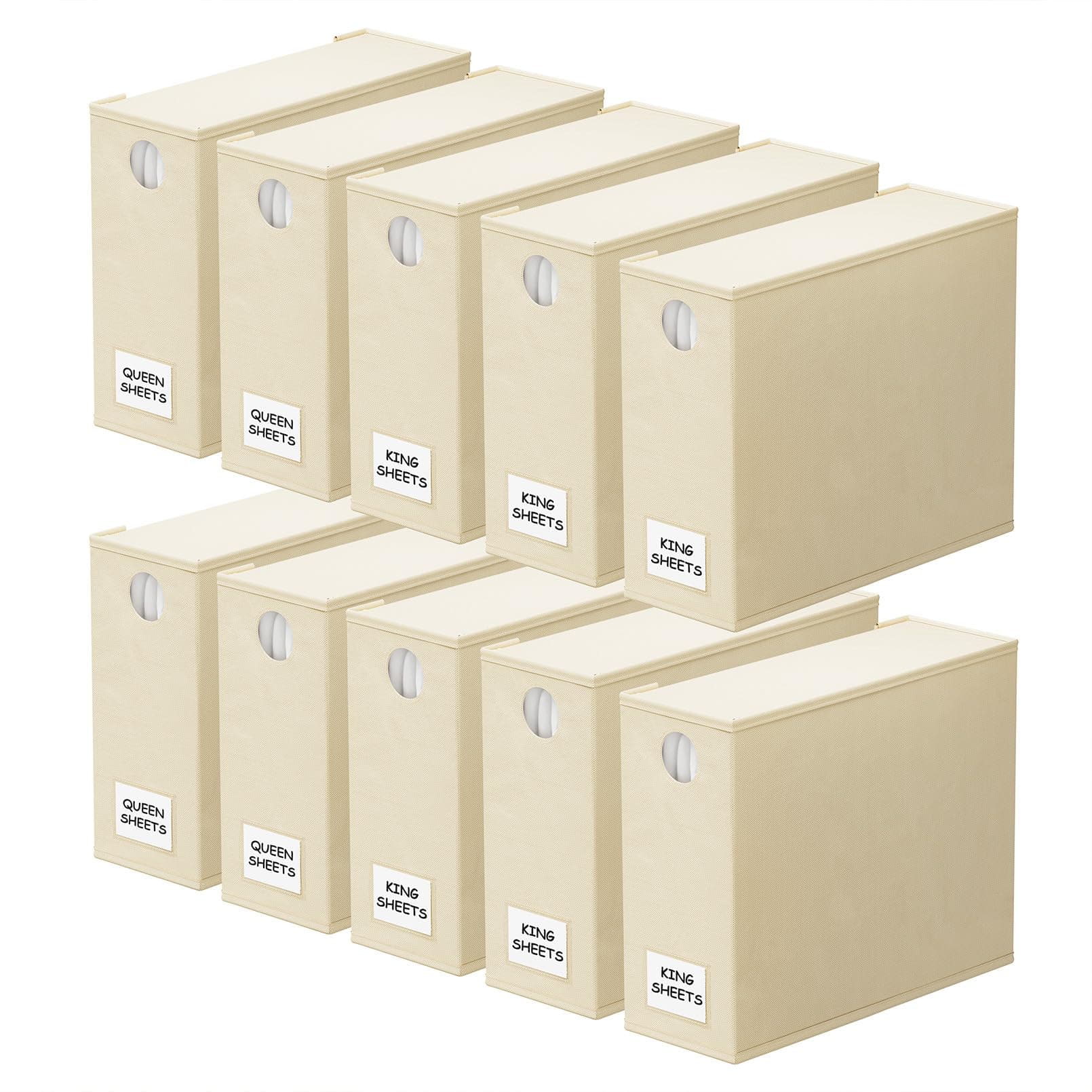 SpaceAid 10 Pack Bed Sheet Organizers and Storage, Foldable Sheet Organizer for Linen Closet, Sheets Set Folder Keeper with Window XL (Queen & King Size) Organizing Bedding Container, Beige