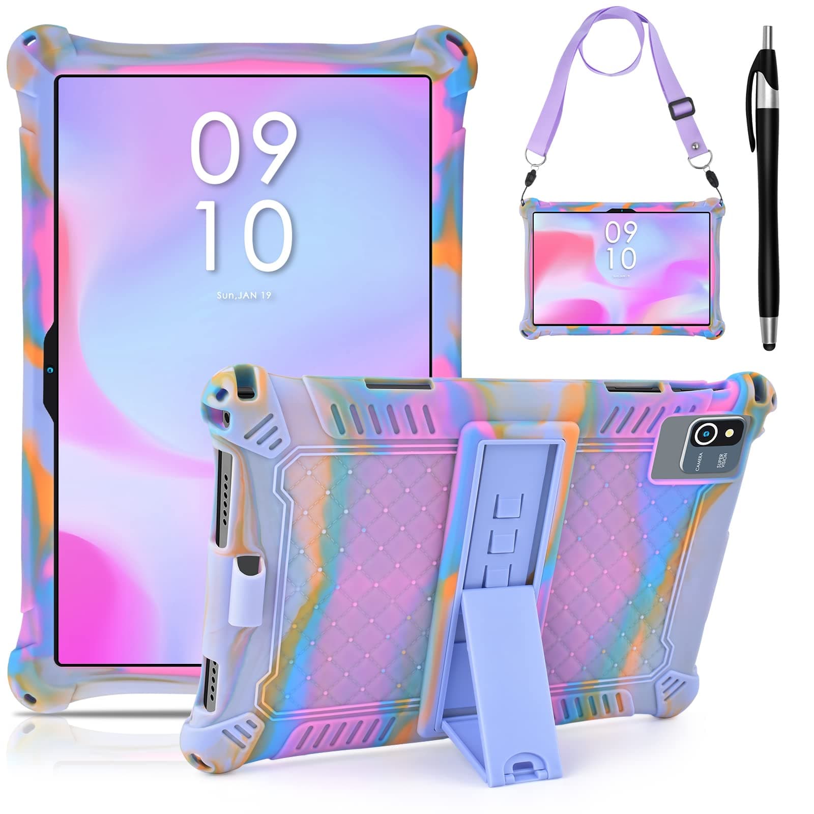 Universal Silicone Case for 10.1 inch tablet, Case for HotLight/Ckypad/BYYBUO/Byxsb/TECLAST P30 / DDRTIUEZ/DOOGEE U10 / DOOGEE U9 10 inch tablet, with Pen Shoulder Strap