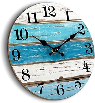 14 Inch Wall Clock Nautical Decor, Beach Outdoor Clocks for Patio, Wall Clocks Battery Operated, Coastal Ocean Themed Blue Clock Decor for Lake House, Home Clearance, Kitchen, Pool, Bathroom