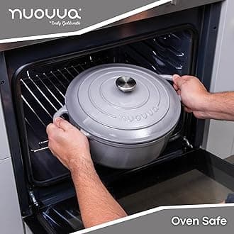 nuovva Cast Iron Dutch Oven with Lid – Non-Stick Ovenproof Enamelled Casserole Pot – Sturdy Dutch Oven Cookware – Light Grey, 7.3-Quart, 30cm –