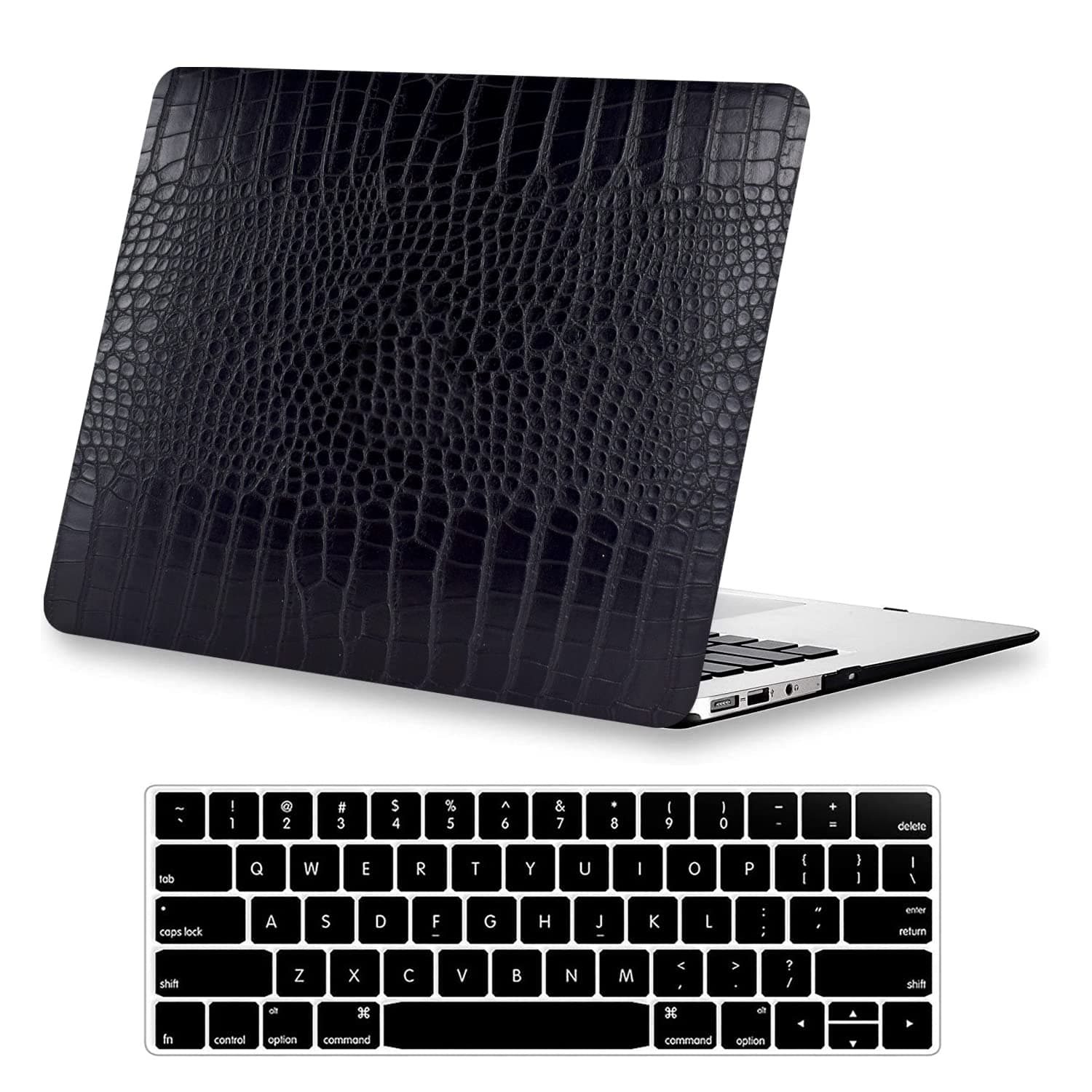Compatible with Crocodile MacBook Pro 13 Inch Case 2026 2022-2016 M2 M1 A2338 A2289 A2251 A2159 A1989 A1706 A1708, Textured Aligator Skin Snakeskin PU Leather Hardshell & Keyboard Cover, Black