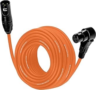 Balanced XLR Cable Male to Right Angle Female - 30 Feet Orange - Pro 3-Pin Microphone Connector for Powered Speakers, Audio Interface or Mixer for Live Performance & Recording