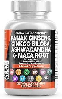 Clean Nutraceuticals Panax Ginseng Ginkgo Biloba Ashwagandha Maca Root - Focus Supplement Pills for Women and Men with Pine Bark Extract, Garlic, and Saw Palmetto - 60 Caps