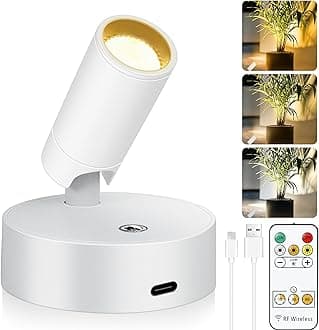Wireless LED Spot lights Indoor Battery Operated with Remote, Rechargeable Up lights Indoor with Timer＆Dimmable, 3CCT Picture Lights for Wall, SpotLights Accent Uplighting for Plant, Artwork -White