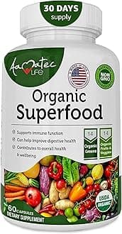 Organic Superfood Greens Fruits and Veggies Complex - Dietary Supplement with 14 Greens and 14 Fruits & Vegetables with Alfalfa Rich in Antioxidant Organic Ingredients Non-GMO, 60 Count