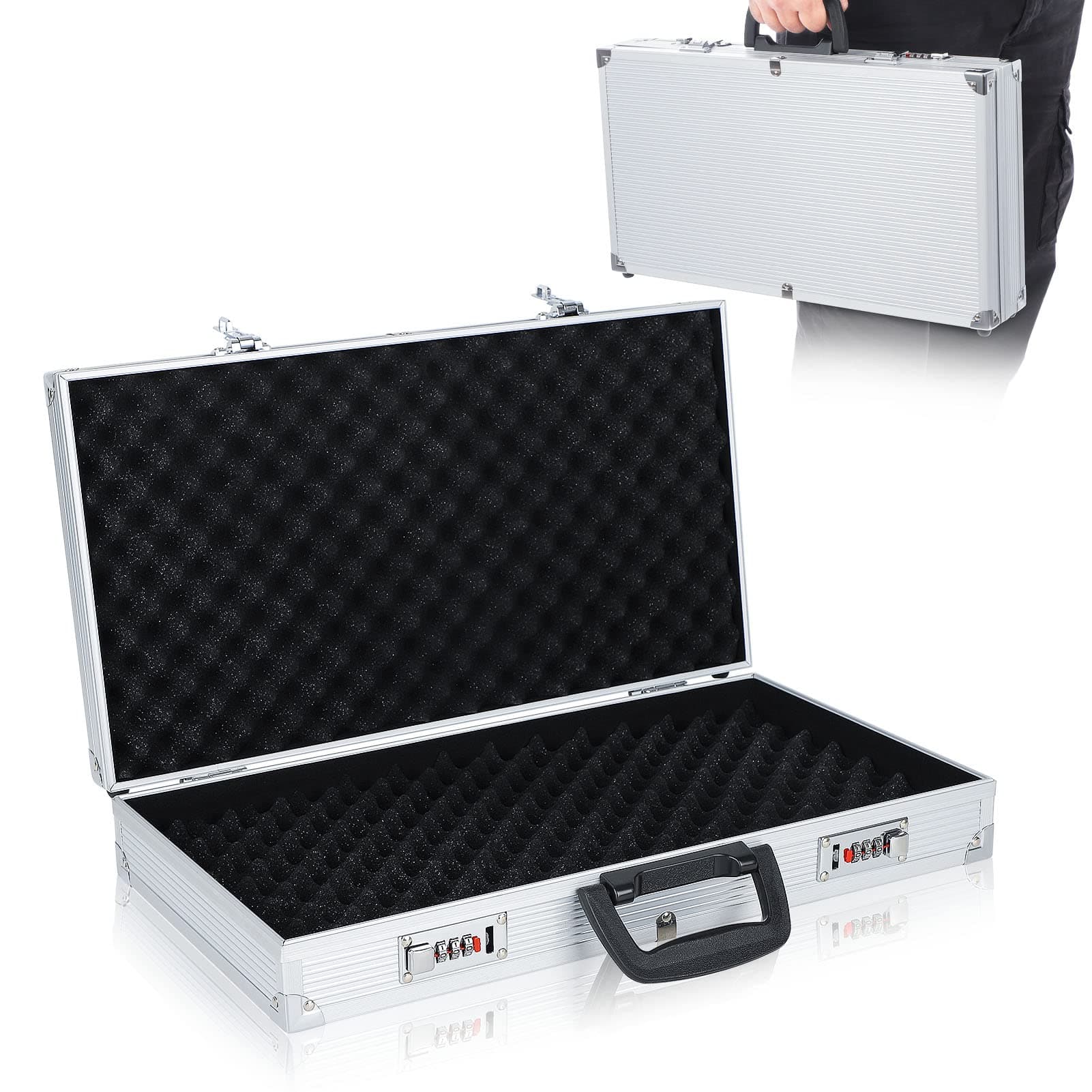 Trintion Flight Case with Password Lockable Storage Tool Box Portable Aluminium Box with Protective Cubed Foam Universal Aluminium Case Large (470 x 254 x 84mm)