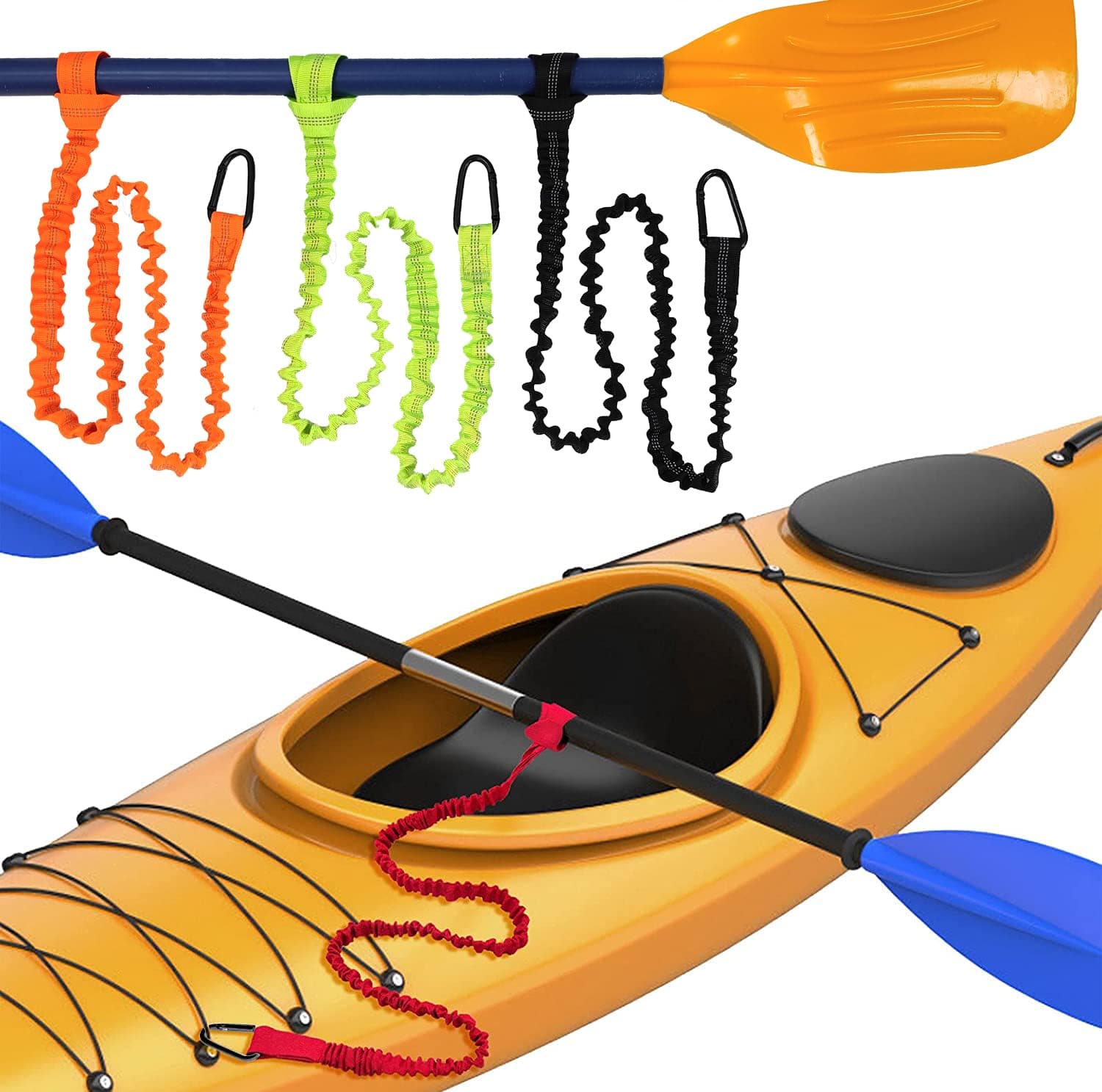 Paddle Leash Kayak Paddle Holder Tool Lanyard - 2 Pack Stretchable Paddle Strap with Carabiner Secure Leash Lanyard Rope for SUP Kayak Canoe Paddle Fishing Pole Rod