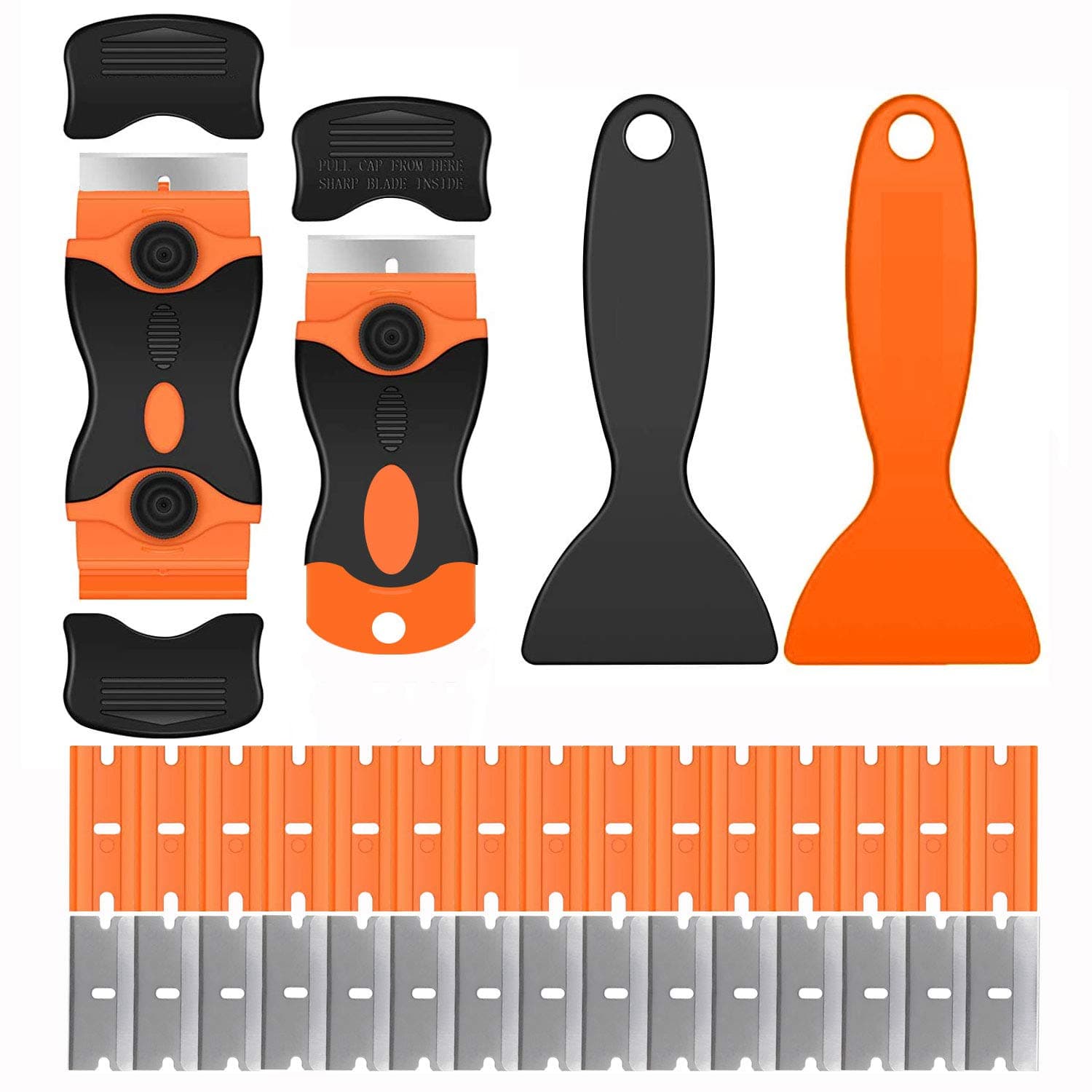 VALORILIMIT Multi-purpose Razor Scrapers Spatulas Set with Extra 30-Piece Blades, Labels Stickers Paint Air Bubble Wallpaper Window Film Removal, Installation Disassembly Tool