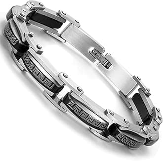 Urban Jewelry Stunning Solid Tungsten Link Bracelet for Men Polished Link, Puzzle, Ceramic Style (Silver, Black, 18K Gold Plated Option)