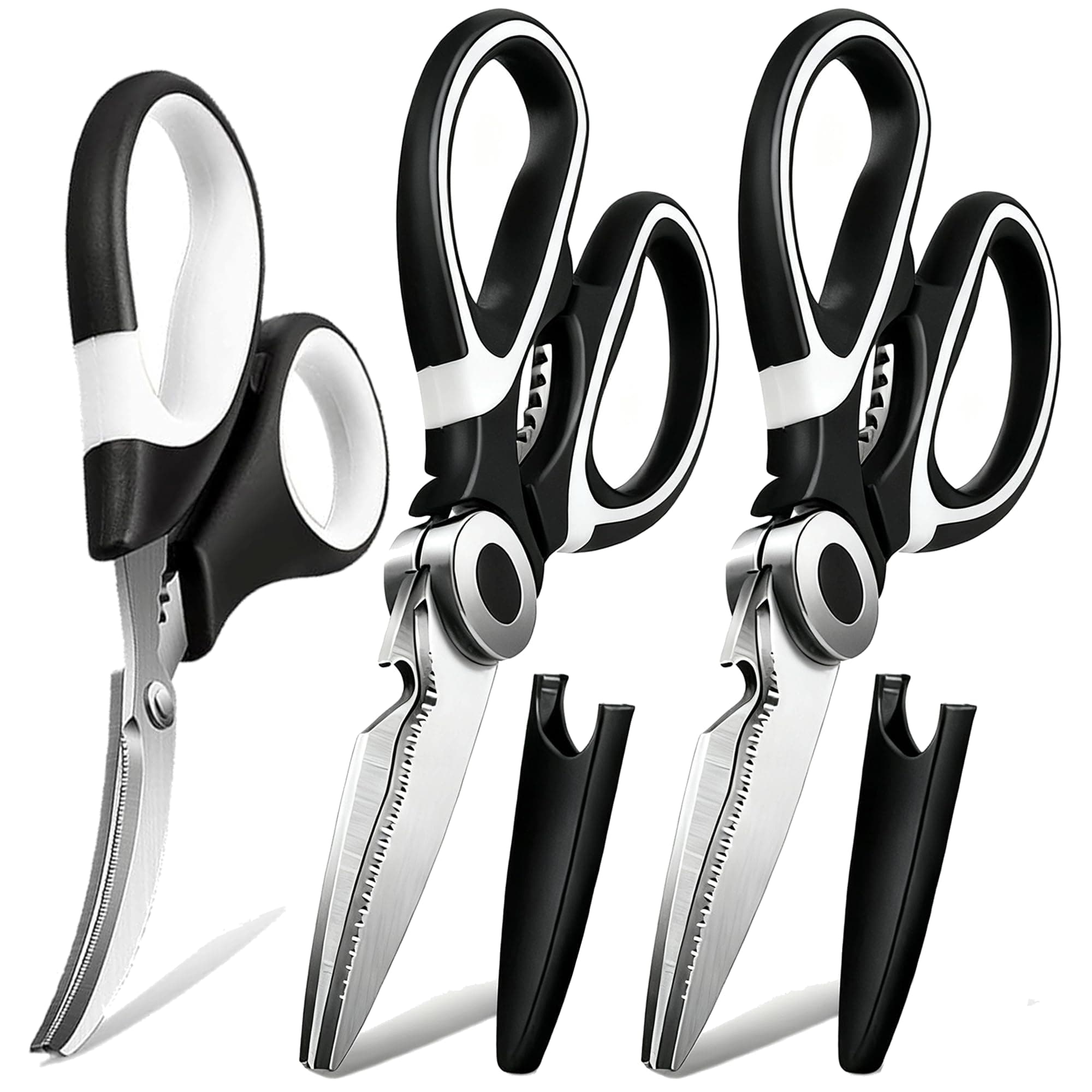 OMDAR Kitchen Scissors All Purpose 3 Pack - Heavy Duty Stainless Steel Cooking Shears for Cutting Meat, Food, Fish, Poultry Multipurpose Sharp Sissors for Dishwasher Safe