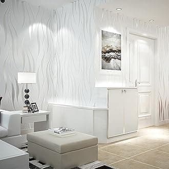 Trafagala 3D Effect Embossed Cream White Wallpaper Non-Woven Wave Stripes Roll for Livingroom Bedroom White