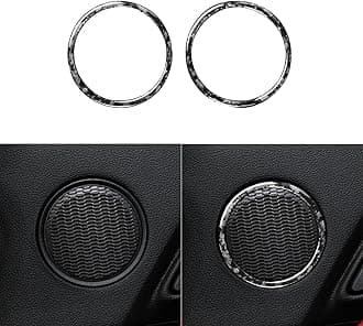 Car Front Door Lock Side Panel Loudspeaker Horn Speaker Frame Trim Sticker Glossy Black Forged Carbon Fiber Decoration Compatible with Ford Mustang 2015-2020 Auto Interior Accessories