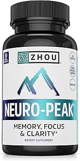 Zhou Neuro-Peak - Brain Supplements for Memory and Focus, Nootropic for Men & Women, Brain Support Pill for Adults, Brain Vitamins - 30 Veggie Capsules (Pack of 1)