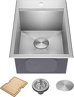 KRAUS Kore 15x22-Inch Drop In/Top Mount Workstation 16 Gauge Single Bowl Stainless Steel Bar Kitchen Sink with Accessories, Kitchen Sinks