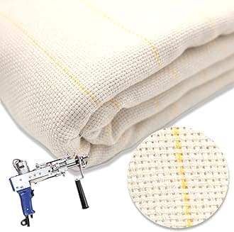 45" x 90" Large Primary Tufting Cloth with Yellow Marked Lines for Tufting Gun, Monks Cloth for Rug Making Kit– Includes 1 Yarn Threader & 2 Glue Scrapers