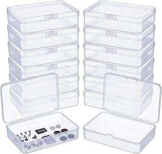 – LJY 12 Pack Plastic Storage Boxes with Lids 11.5 x 8.5 x 2.8 cm – Clear Rectangular Small Containers for Diamond Art Accessories, Beads, Crafts and Hardware, Stackable Organiser Box Set