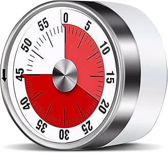 Visual Kitchen Timer for Cooking and Kids with Loud Alarm, Classroom Timers for Desk, No Batteries Required, Mechanical Desk Timer, Magnetic Egg Timer for Study, Chef Clock, Stainless Steel, Countdown