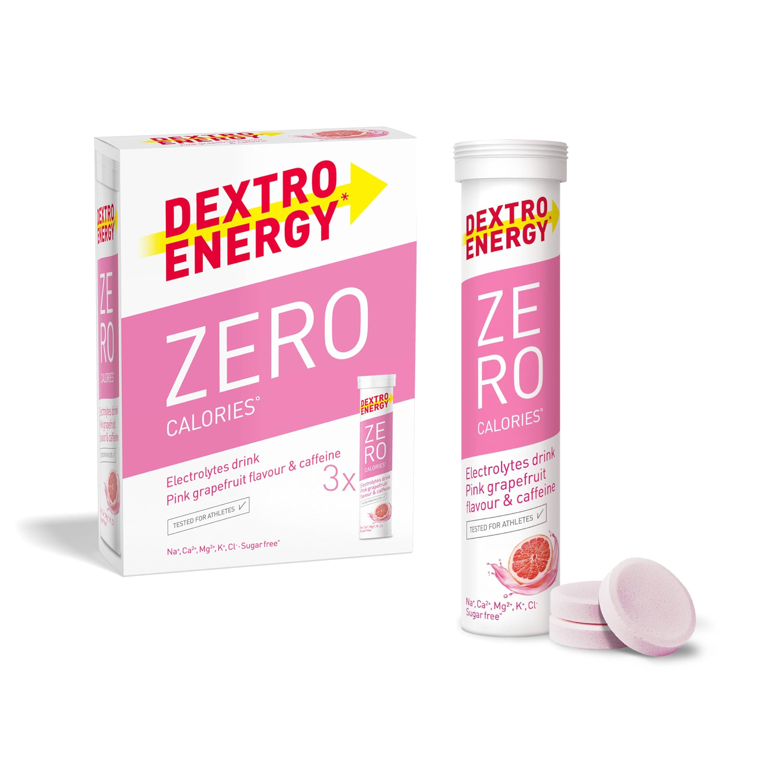 Zero Calories Pink Grapefruit | Recovery and Hydration Electrolyte Drink | Zero Effervescent Tablets | with Caffeine I Vegan, 3 x 20