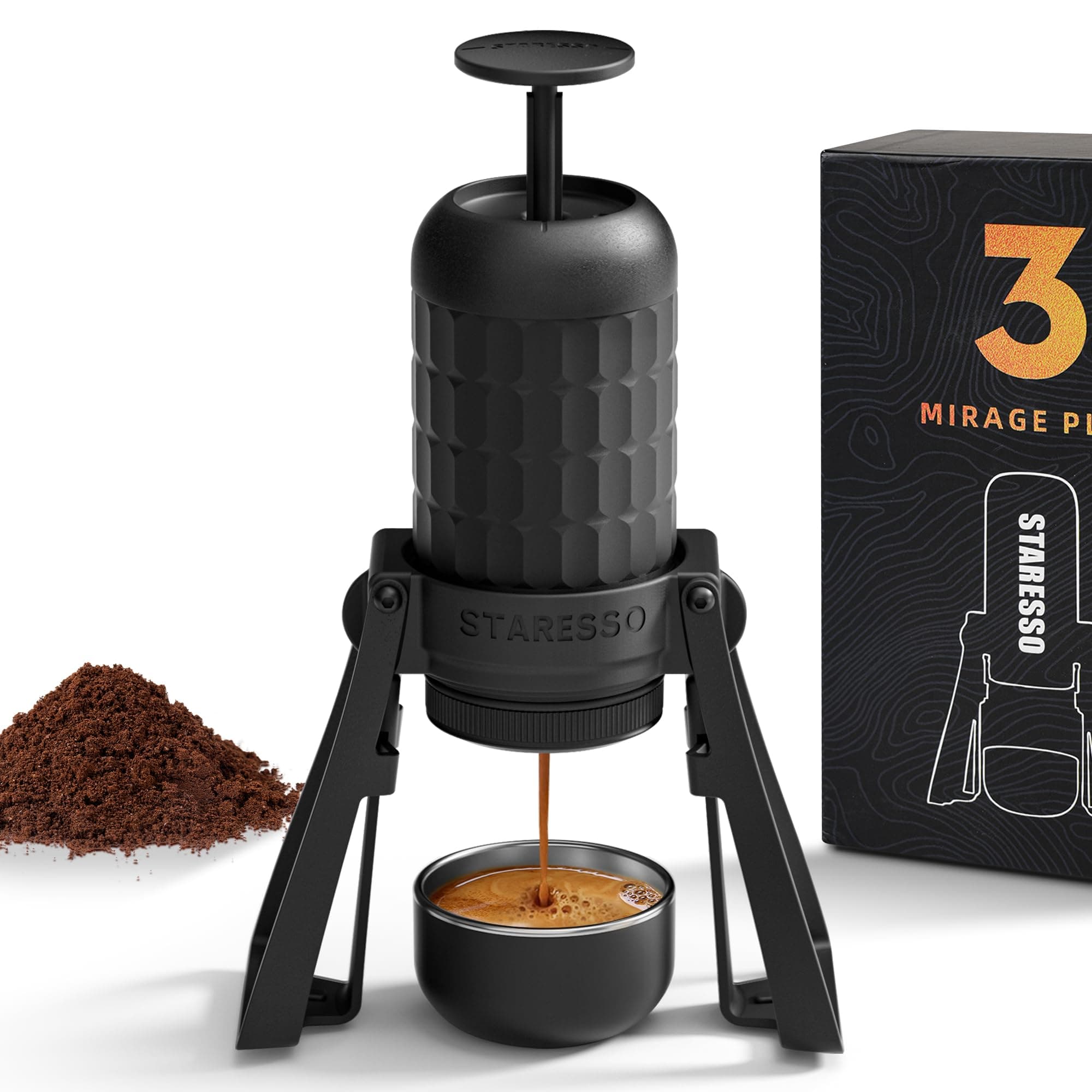 PLUS SP300 Espresso Machine, Manual Portable Coffee Maker Compatible Ground Coffee with Pressurized Filter, Espresso Maker for Home Travel Camping Office, Non-Electric