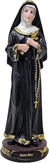 Saint Rita Statue | Multiple Sizes | Durable Resin | Authentic Black Gown | Ideal for Church, Home Decor, Gifts | Spanish Name Engraved