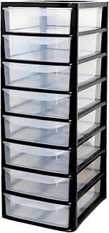 8 Drawer Plastic Storage Organizer tower unit | A4 Storage Drawers for Desktop Table Small | Chest of Drawer Bedroom Small Cosmetics Stationary Organizer for Table Storage Solution 8 Tier