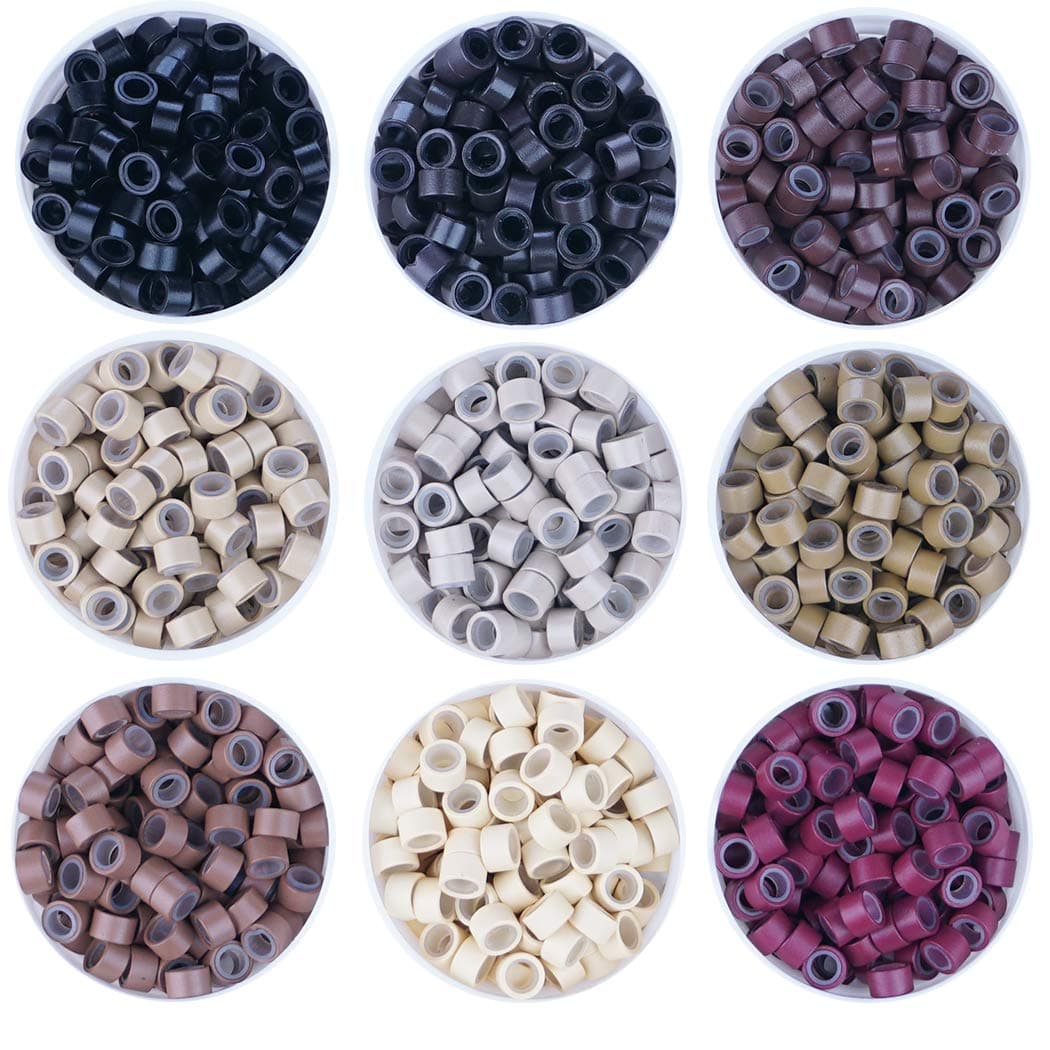 500 Pcs 4.0mm Micro Rings Silicon Lined Micro Beads Silicone Micro Beads Hair Ring Micro Links Sutiable for 0.5g/Strand I Tip Hair Extensions 4.0mm 500PCS #3 Dark Brown