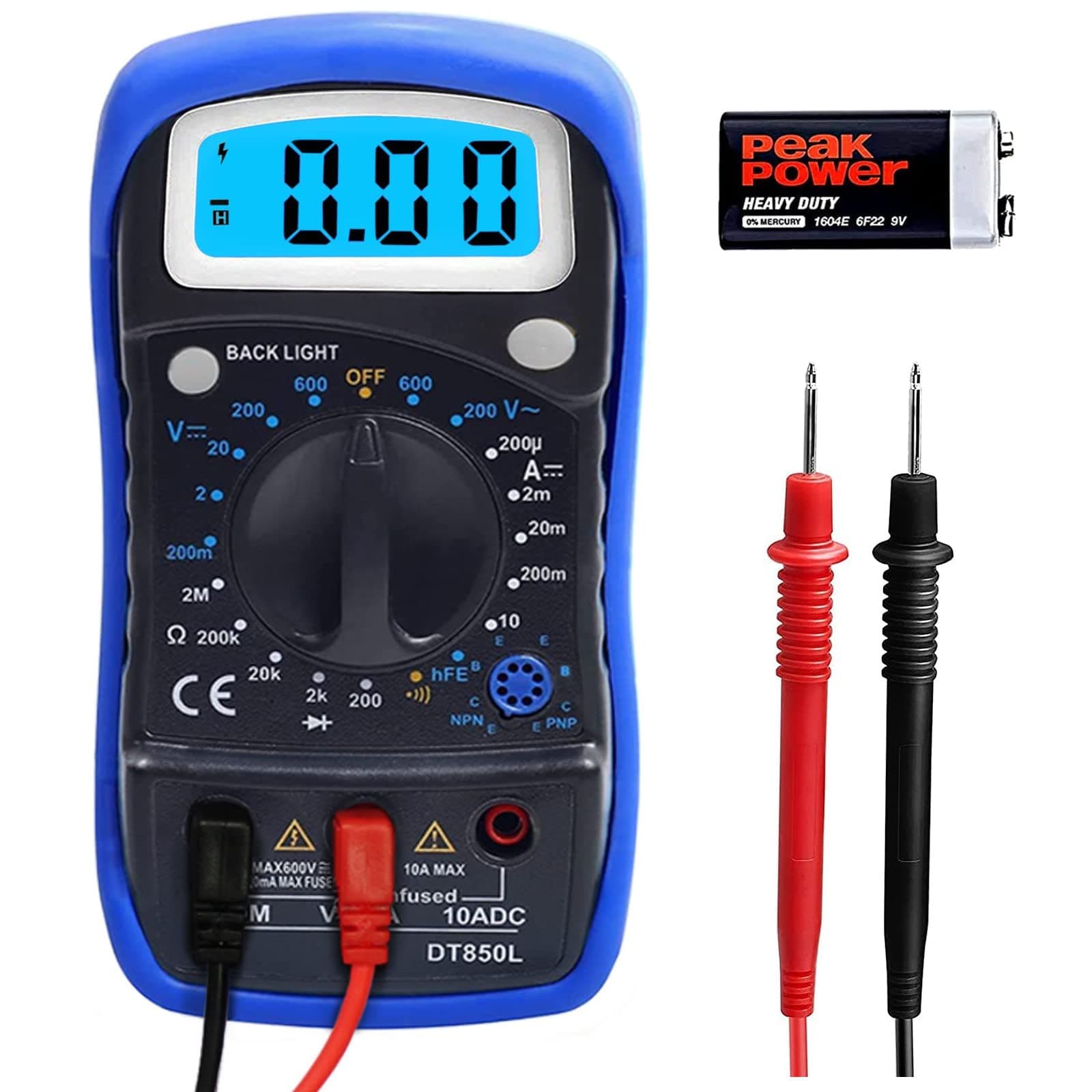 Multimeter 2000 Counts Digital Multimeter with DC AC Voltmeter, Volt Amp Ohm Test Meter Measures Voltage Current Resistance Continuity Test Diode Tester with Kickstand (Blue)