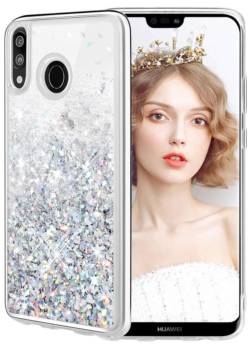 WLOOO Phone Case for Huawei P20 Lite, p20 lite case, huawei p20 lite cover, p20 lite phone case, Glitter Liquid Quicksand Slim Girls Flowing Soft TPU Bumper Silicone Cover -Silver