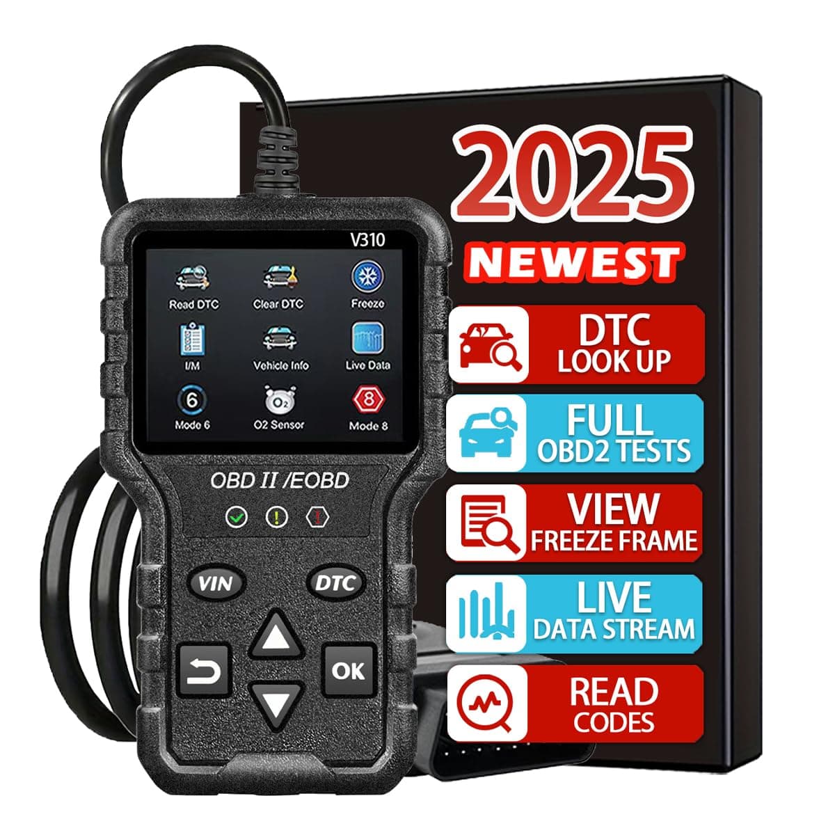 V310 OBD2 Scanner Diagnostic Tool, Check Erase Engine Light Fault Code Scanner Tool, DTC, Data Stream, I/M Readiness, Car & Truck Scan Tool for All Vehicles Since 1996
