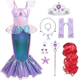 Little Girls Mermaid Costume Princess Dress Up Ariel Outfits with Accessories Wig Birthday Party Halloween Cosplay