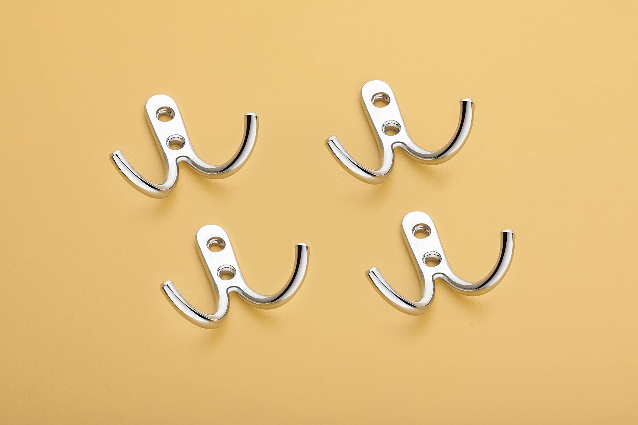 iSTAR Stainless Steel Unbreakable J Type Two Hook Bathroom Hooks Cloth Hanger Wall Hook Door Robe Hooks for Hanging Keys,Clothes (Pack of 4)