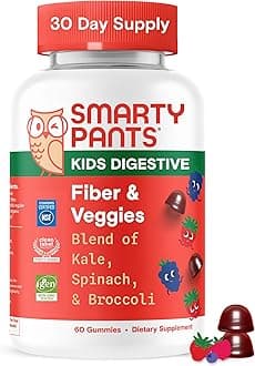 Kids Fiber & Veggies: Prebiotic Fiber Gummies for Kids, Fiber Supplement with Inulin, Organic Green Veggie Blend, Vegan, Gluten Free, Mixed Berry Flavor, 60 Count (30 Day Supply)