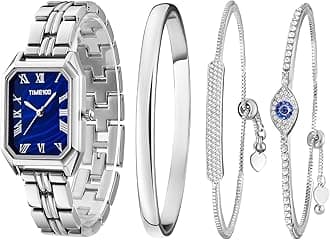 Women's Rectangle Bracelet Watch Set Premium Crystal Accented Bangle Watch W50889L, Silver, fashion