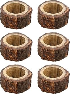 Handcrafted Rustic Wooden Napkin Rings Set of 6 for Table Dinner Decoration Set of 6
