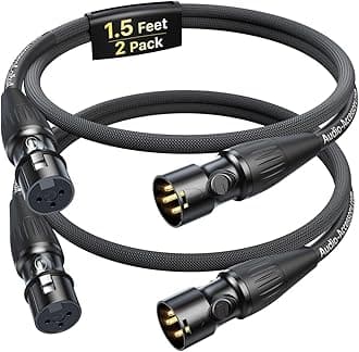 Short XLR Cables 1.5ft 2 Pack, Gold-Plated Rean Connectors from Neutrik, Kevlar-Reinforced Nylon Braided XLR Microphone Cable, Mic Cable, Durable Shielded and Balanced XLR Male to Female Cord
