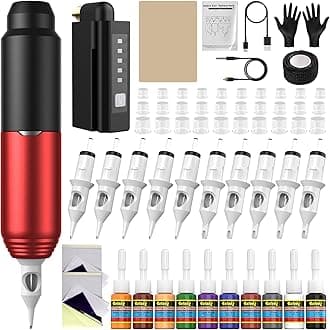 Tattoo Kits Tattoo Machine Tattoo Set with 1500mAh Power Supply and LCD Display Red