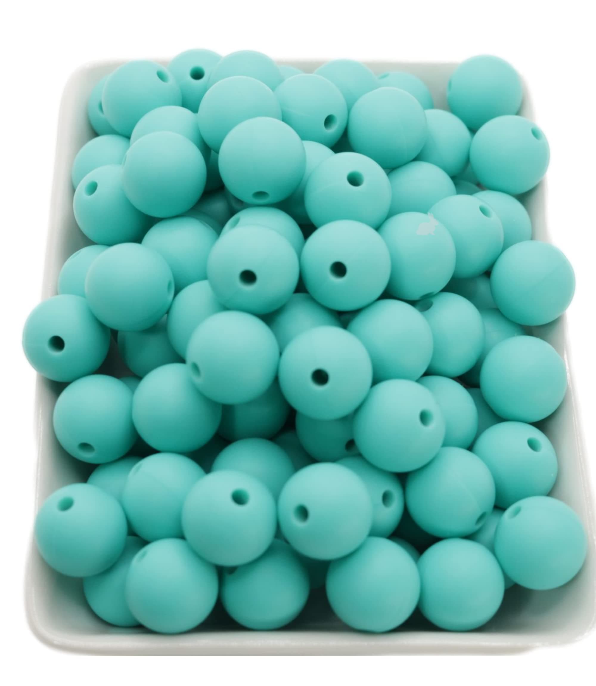 Turquoise Silicone Beads by BLUE RABBIT CO for Keychain Making, Necklace, Bracelet (9mm, 100pc, Turquoise) Bulk Beads & Bead Assortments, Silicon Beads
