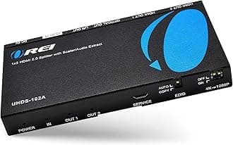 OREI 1x2 2.0 HDMI Splitter with Scaler Audio Extractor 2 Ports with Full Ultra HDCP 2.4K at 60Hz & 3D Supports EDID Control - UHDS-102A
